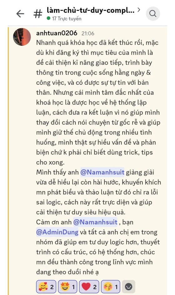 Feedback học viên qua bài đăng